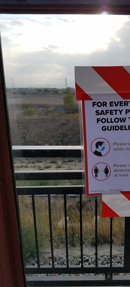 Safety guidelines signage at Commerce City - 72nd station 2020-09-21