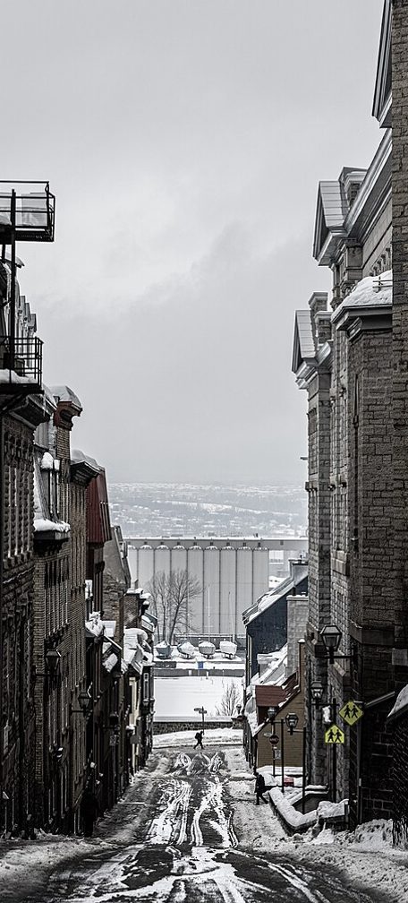 Snowy Sainte-Famille Street in Quebec City