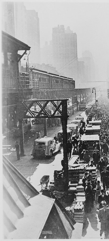 New York City's Sixth Avenue elevated railway and the crowded street below, ca. 1940 - NARA - 535709
