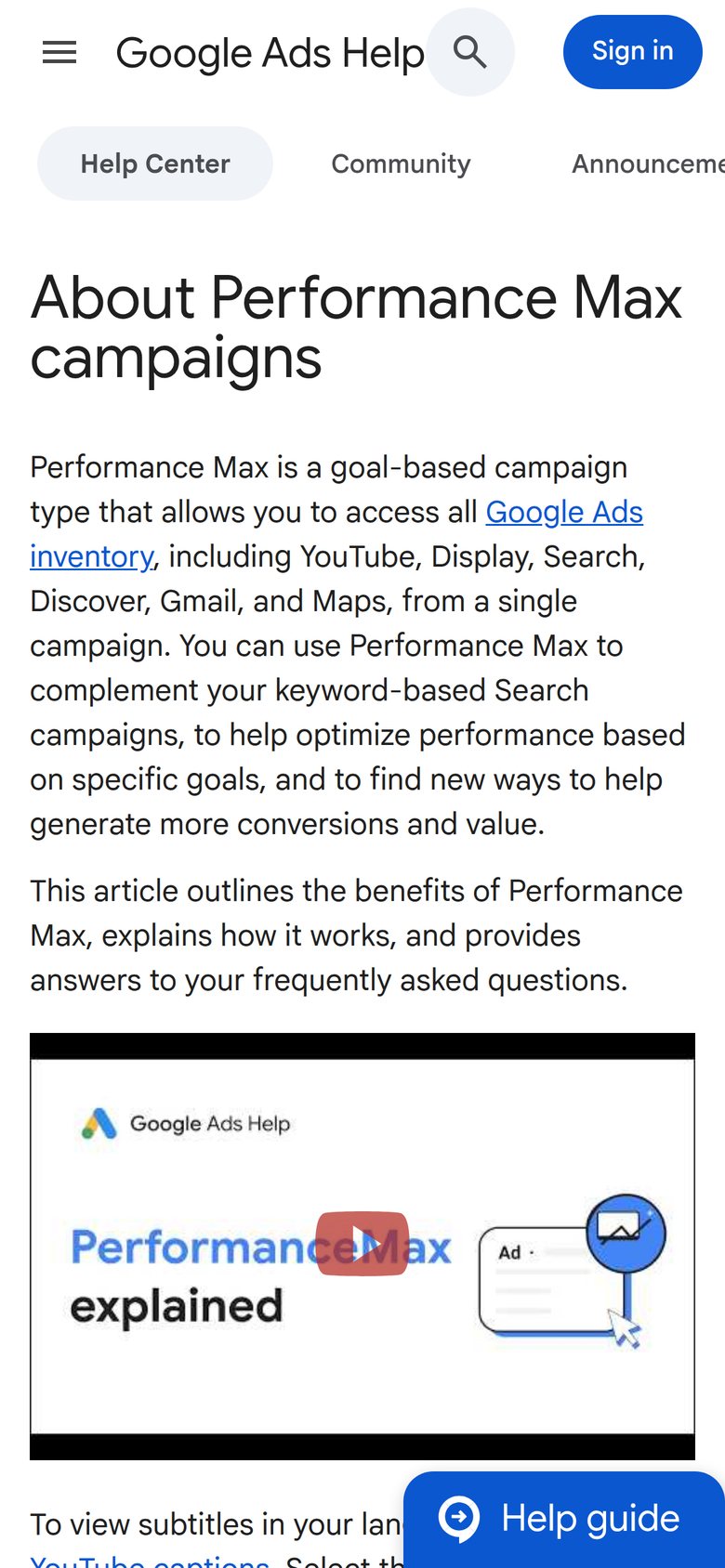 Source page on support.google.com