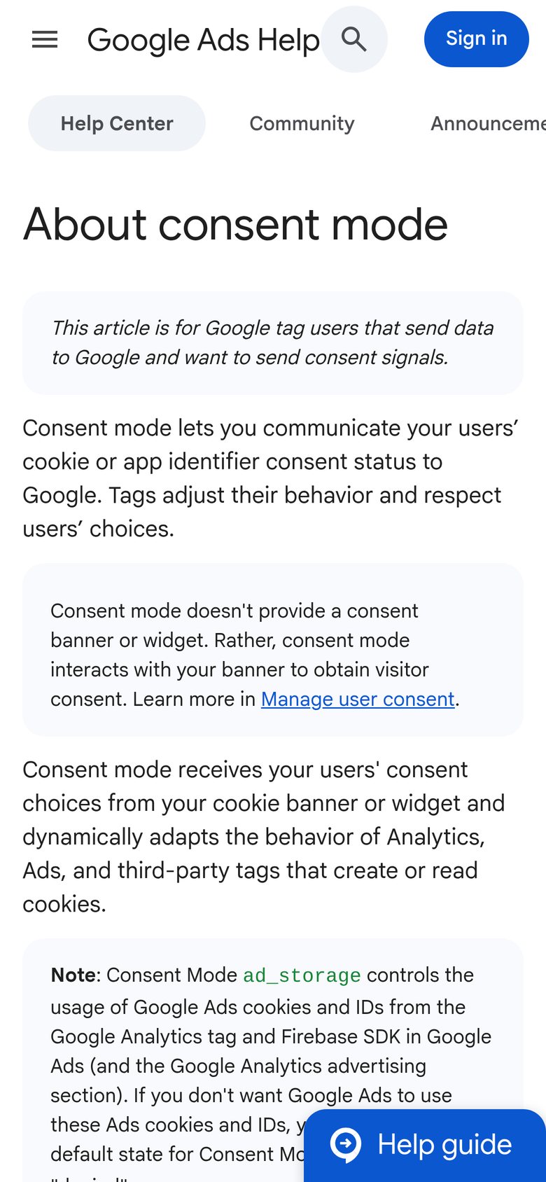 Source page on support.google.com