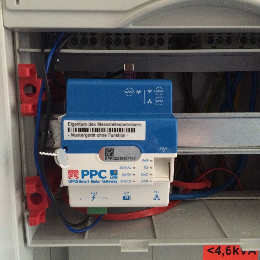 A smart meter gateway in a meter cabinet