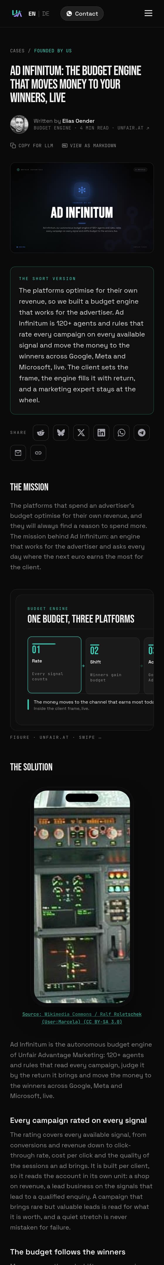 Automated Ad Performance (Ad Infinitum): phone screen capture of one of our own pages