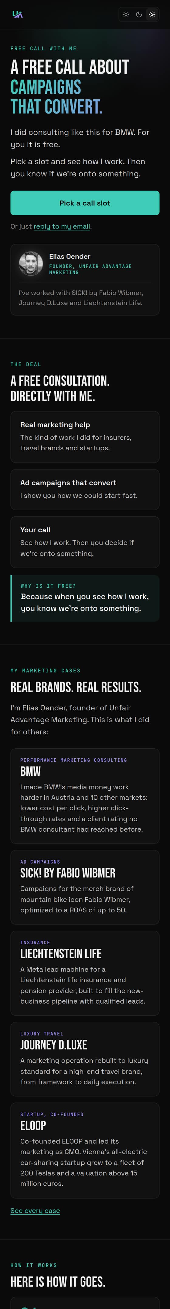 Lead Generation: phone screen capture of one of our own pages